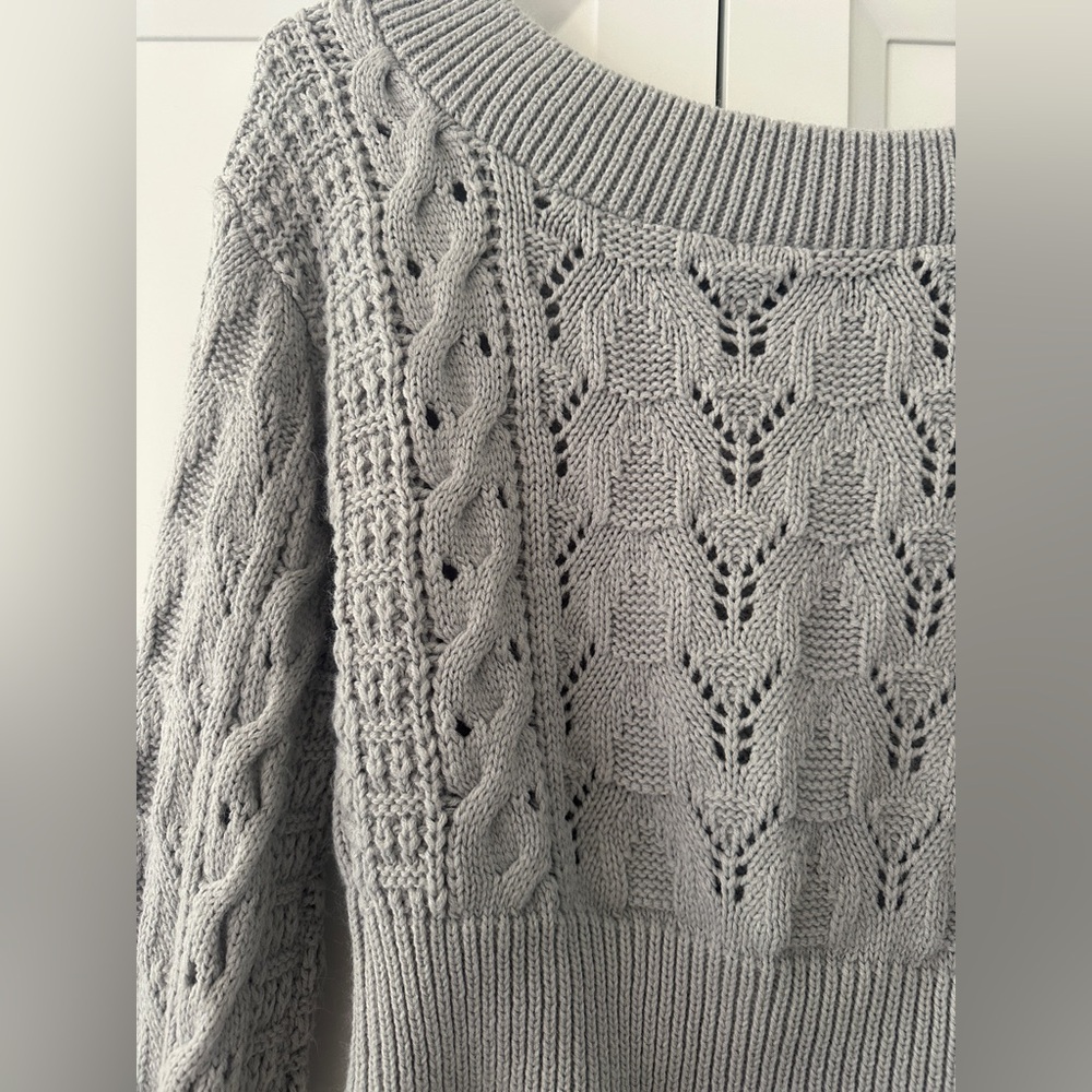 Grey Cable Knit Women's Sweater - Picture 2 of 7